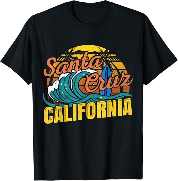 Retro Vintage Santa Cruz California Surfer gift idea TShirt Amazon.co.uk Fashion